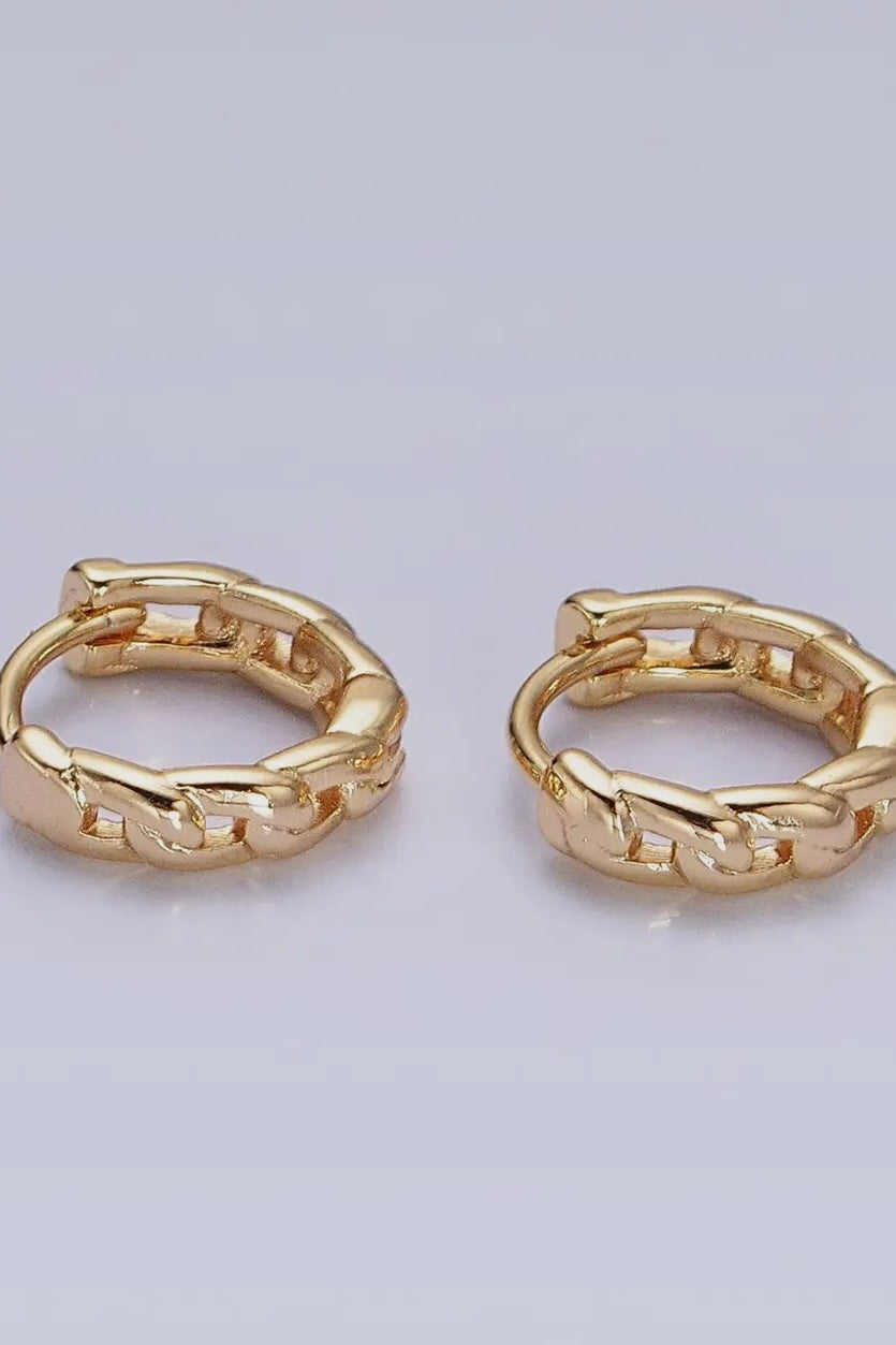 Dainty Gold Curb Link Chain Huggie Earrings